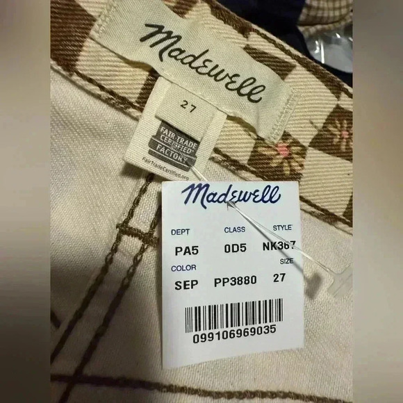 Madewell Brown Checker Daisy Print Mini Denim Skirt 70s Retro Vintage - NWT - Picture 5 of 9